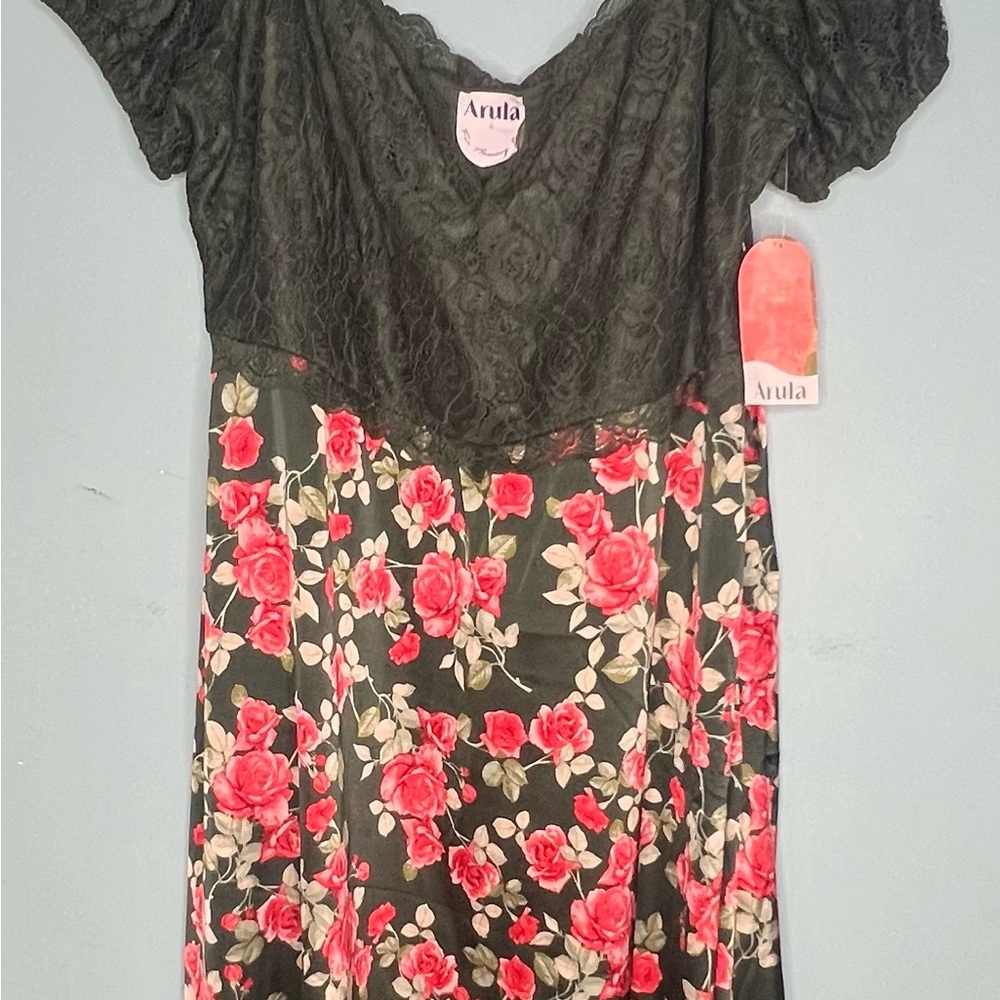 Arula Green and Red Floral Dress